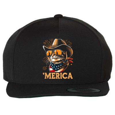 Usa Merica Cat 4th Of July Funny Patriotic Wool Snapback Cap