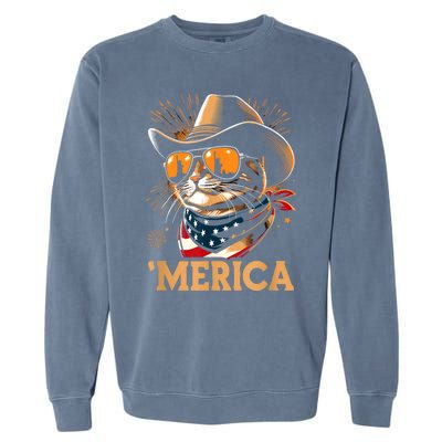 Usa Merica Cat 4th Of July Funny Patriotic Garment-Dyed Sweatshirt