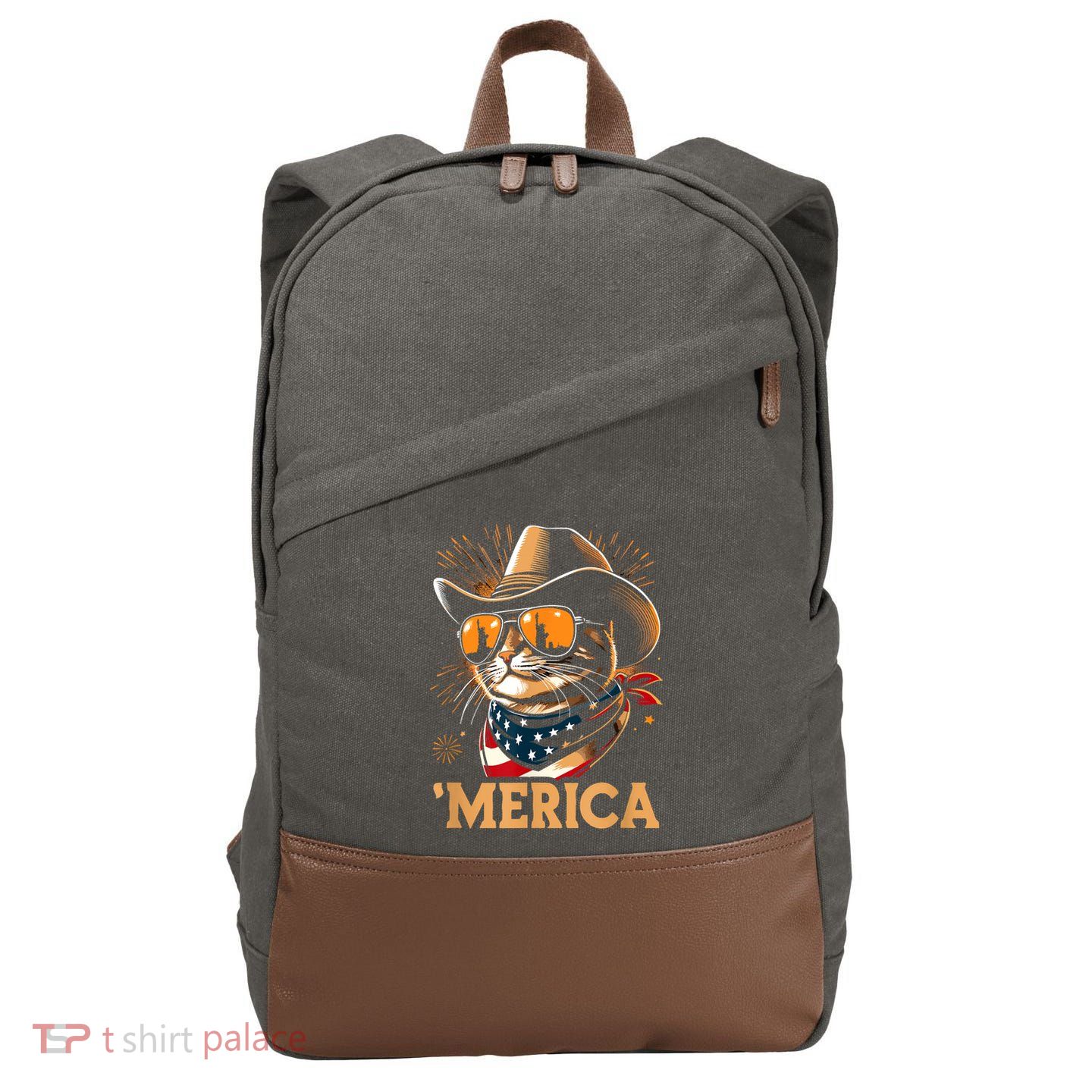 Usa Merica Cat 4th Of July Funny Patriotic Cotton Canvas Backpack