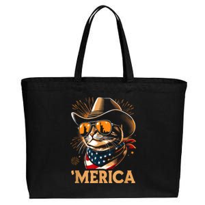 Usa Merica Cat 4th Of July Funny Patriotic Cotton Canvas Jumbo Tote