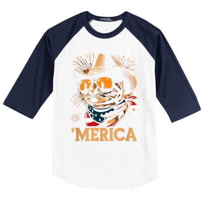 Usa Merica Cat 4th Of July Funny Patriotic Baseball Sleeve Shirt