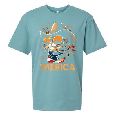 Usa Merica Cat 4th Of July Funny Patriotic Sueded Cloud Jersey T-Shirt