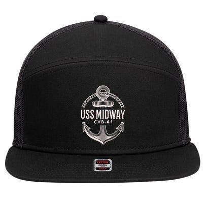 Uss Midway Cvb41 Aircraft Carrier Uss Midway 7 Panel Mesh Trucker Snapback Hat