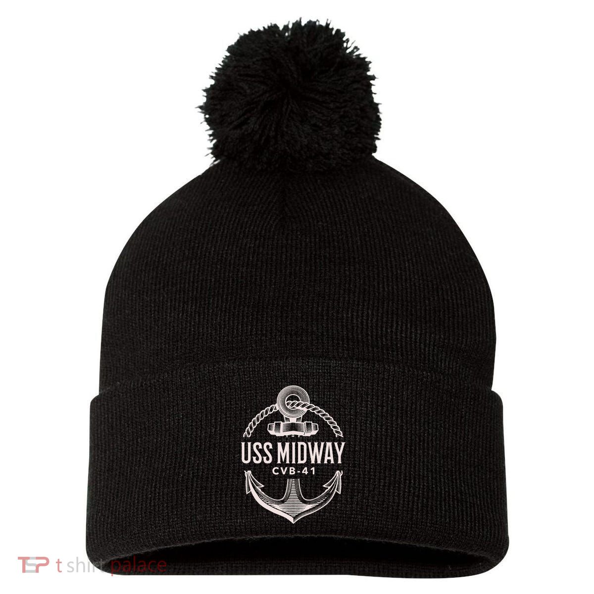 Uss Midway Cvb41 Aircraft Carrier Uss Midway Pom Pom 12in Knit Beanie