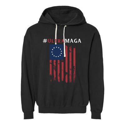 Ultra MAGA Conservative Anti Biden Republican Garment-Dyed Fleece Hoodie