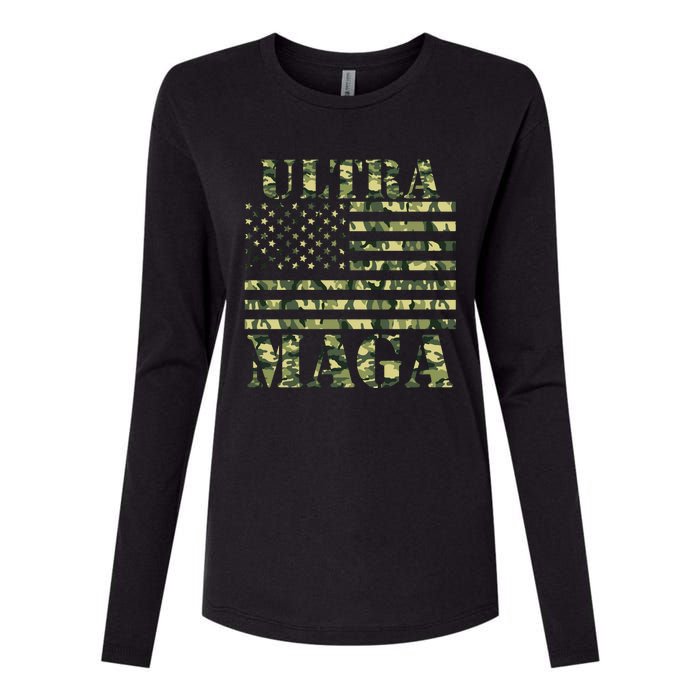 Ultra MAGA Camouflage Camo USA United States Of America Flag Womens Cotton Relaxed Long Sleeve T-Shirt