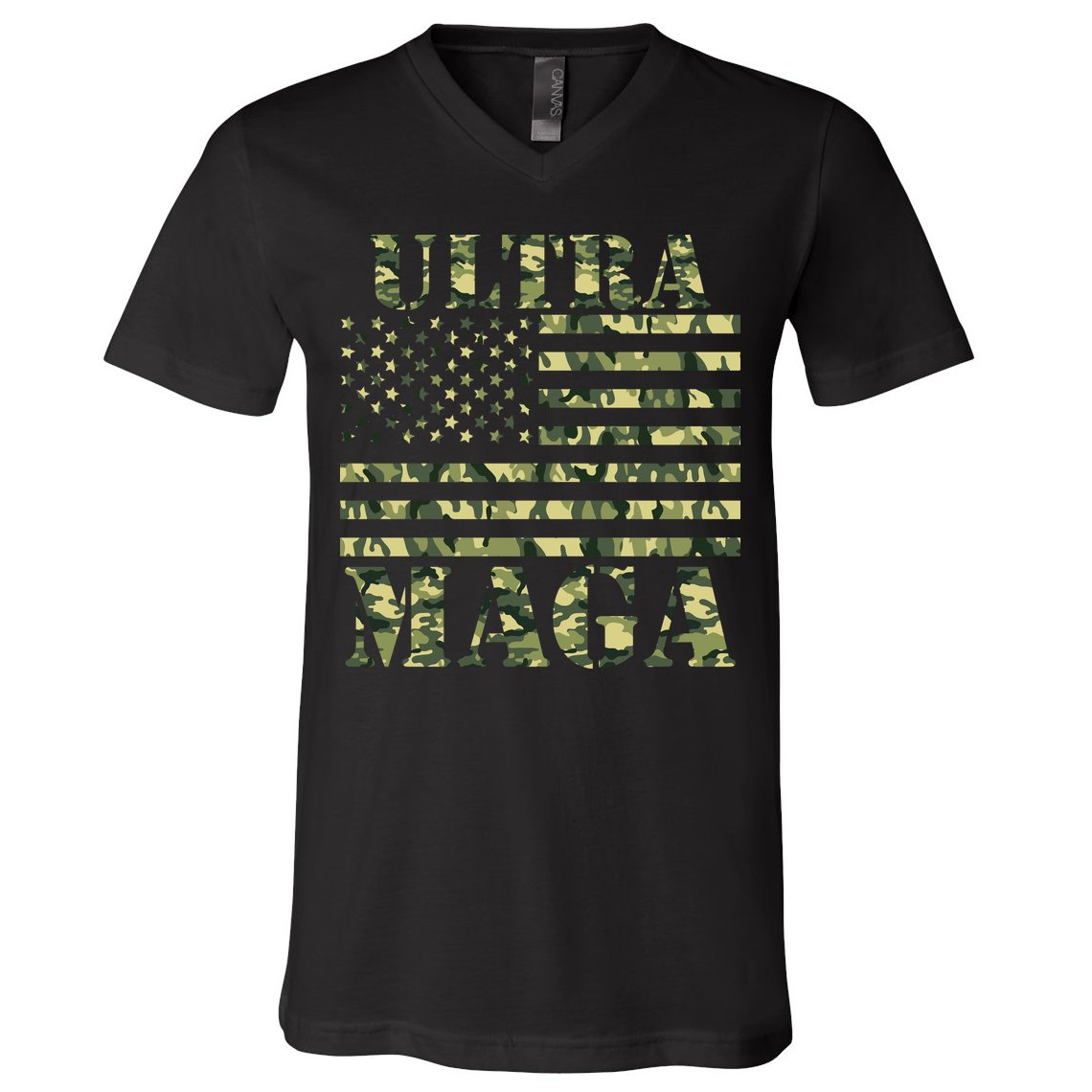 Ultra MAGA Camouflage Camo USA United States Of America Flag V-Neck T-Shirt