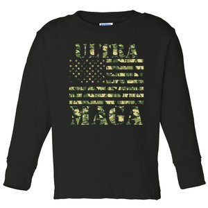 Ultra MAGA Camouflage Camo USA United States Of America Flag Toddler Long Sleeve Shirt