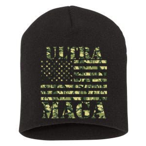 Ultra MAGA Camouflage Camo USA United States Of America Flag Short Acrylic Beanie