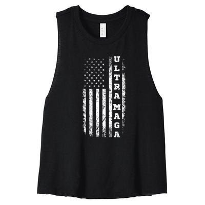 Ultra MAGA Conservative US Flag Women's Racerback Cropped Tank