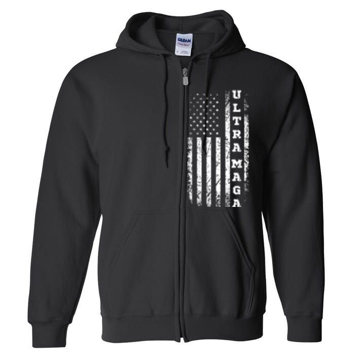 Ultra MAGA Conservative US Flag Full Zip Hoodie