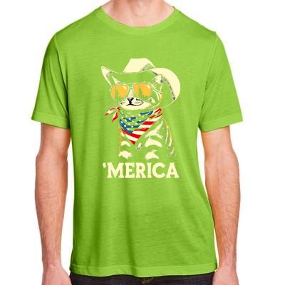 Usa Merica Cat 4th Of July Funny Patriotic Adult ChromaSoft Performance T-Shirt