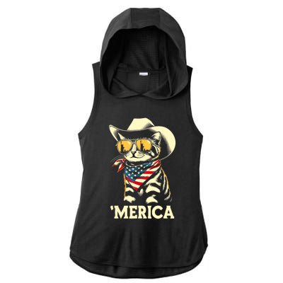 Usa Merica Cat 4th Of July Funny Patriotic Ladies PosiCharge Tri-Blend Wicking Draft Hoodie Tank