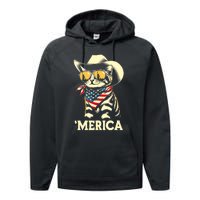 Usa Merica Cat 4th Of July Funny Patriotic Performance Fleece Hoodie