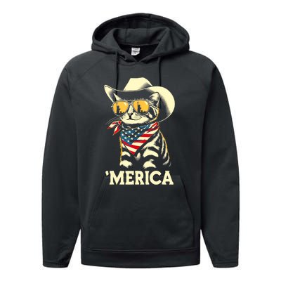 Usa Merica Cat 4th Of July Funny Patriotic Performance Fleece Hoodie