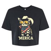 Usa Merica Cat 4th Of July Funny Patriotic Bella+Canvas Jersey Crop Tee