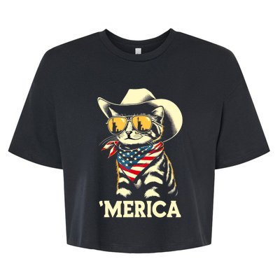 Usa Merica Cat 4th Of July Funny Patriotic Bella+Canvas Jersey Crop Tee