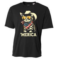 Usa Merica Cat 4th Of July Funny Patriotic Cooling Performance Crew T-Shirt