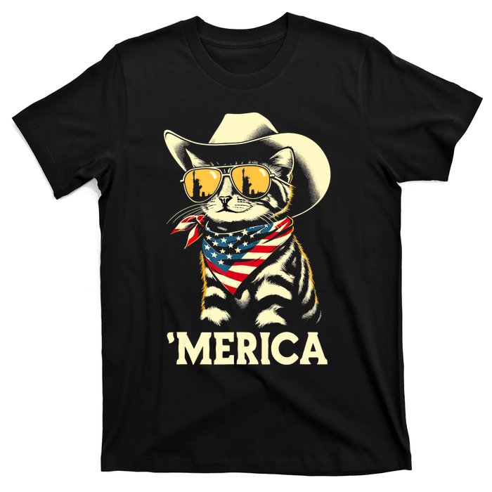 Usa Merica Cat 4th Of July Funny Patriotic T-Shirt