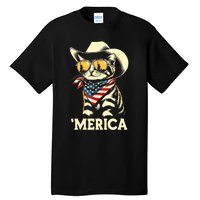 Usa Merica Cat 4th Of July Funny Patriotic Tall T-Shirt