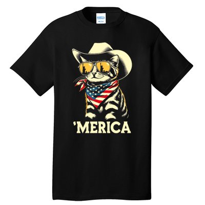 Usa Merica Cat 4th Of July Funny Patriotic Tall T-Shirt