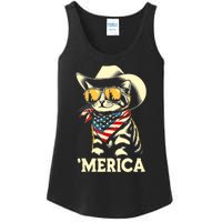 Usa Merica Cat 4th Of July Funny Patriotic Ladies Essential Tank