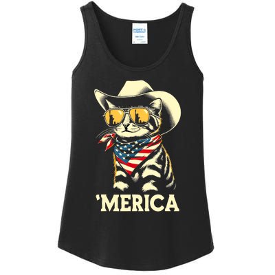 Usa Merica Cat 4th Of July Funny Patriotic Ladies Essential Tank