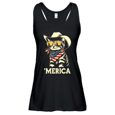 Usa Merica Cat 4th Of July Funny Patriotic Ladies Essential Flowy Tank