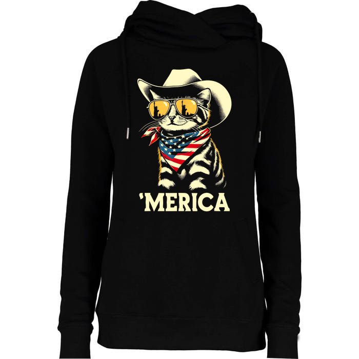 Usa Merica Cat 4th Of July Funny Patriotic Womens Funnel Neck Pullover Hood