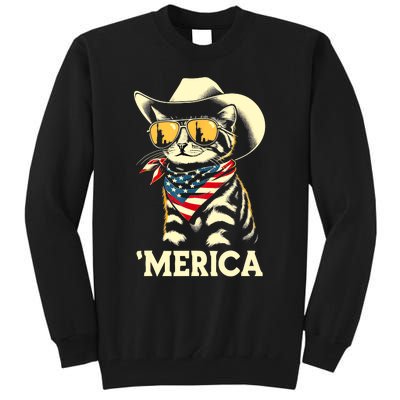 Usa Merica Cat 4th Of July Funny Patriotic Tall Sweatshirt