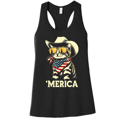 Usa Merica Cat 4th Of July Funny Patriotic Women's Racerback Tank