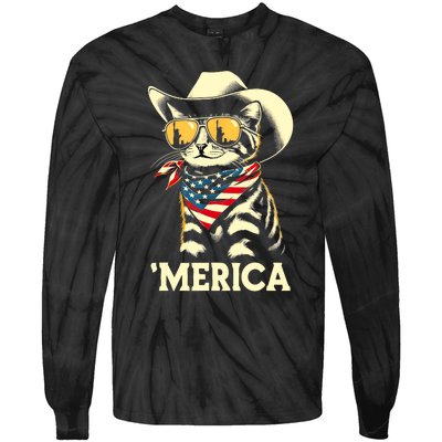 Usa Merica Cat 4th Of July Funny Patriotic Tie-Dye Long Sleeve Shirt