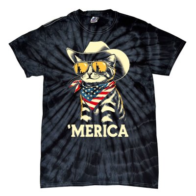 Usa Merica Cat 4th Of July Funny Patriotic Tie-Dye T-Shirt