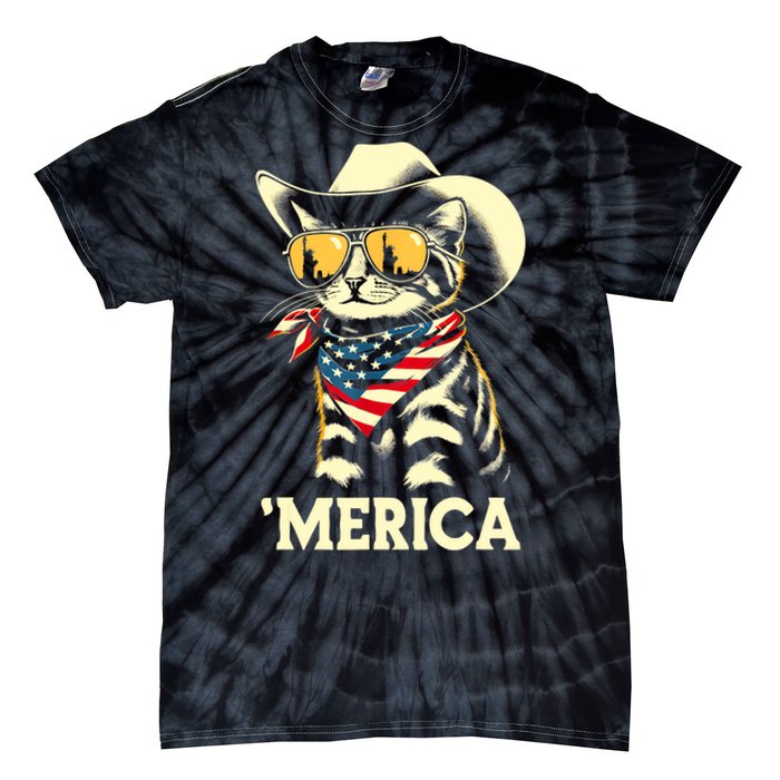 Usa Merica Cat 4th Of July Funny Patriotic Tie-Dye T-Shirt