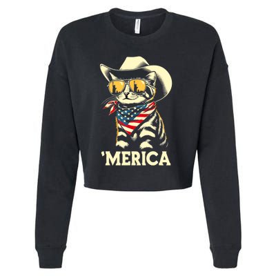 Usa Merica Cat 4th Of July Funny Patriotic Cropped Pullover Crew