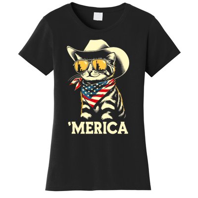 Usa Merica Cat 4th Of July Funny Patriotic Women's T-Shirt