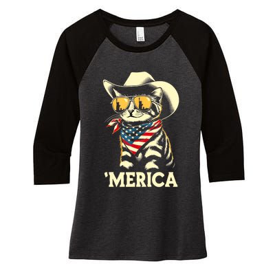 Usa Merica Cat 4th Of July Funny Patriotic Women's Tri-Blend 3/4-Sleeve Raglan Shirt