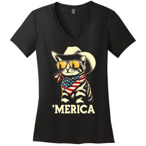 Usa Merica Cat 4th Of July Funny Patriotic Women's V-Neck T-Shirt