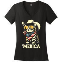 Usa Merica Cat 4th Of July Funny Patriotic Women's V-Neck T-Shirt