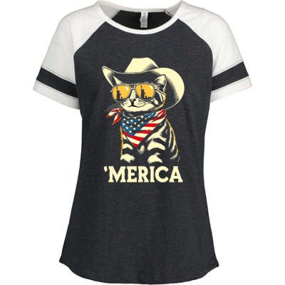 Usa Merica Cat 4th Of July Funny Patriotic Enza Ladies Jersey Colorblock Tee