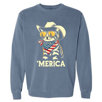 Usa Merica Cat 4th Of July Funny Patriotic Garment-Dyed Sweatshirt