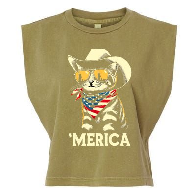 Usa Merica Cat 4th Of July Funny Patriotic Garment-Dyed Women's Muscle Tee