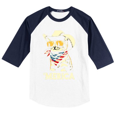 Usa Merica Cat 4th Of July Funny Patriotic Baseball Sleeve Shirt