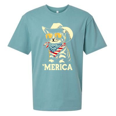 Usa Merica Cat 4th Of July Funny Patriotic Sueded Cloud Jersey T-Shirt