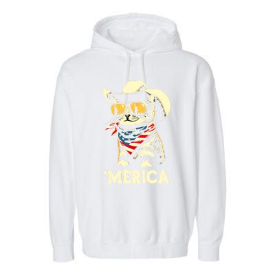 Usa Merica Cat 4th Of July Funny Patriotic Garment-Dyed Fleece Hoodie