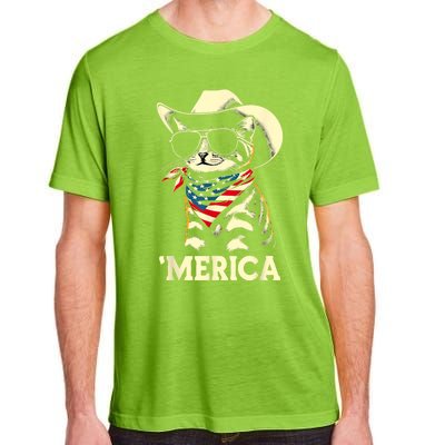 Usa Merica Cat 4th Of July Funny Patriotic Adult ChromaSoft Performance T-Shirt