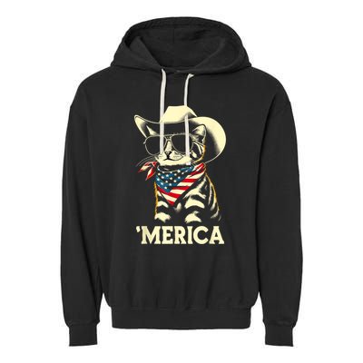 Usa Merica Cat 4th Of July Funny Patriotic Garment-Dyed Fleece Hoodie