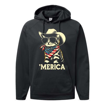 Usa Merica Cat 4th Of July Funny Patriotic Performance Fleece Hoodie