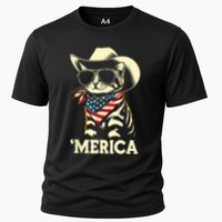 Usa Merica Cat 4th Of July Funny Patriotic Cooling Performance Crew T-Shirt