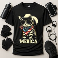Usa Merica Cat 4th Of July Funny Patriotic Cooling Performance Crew T-Shirt